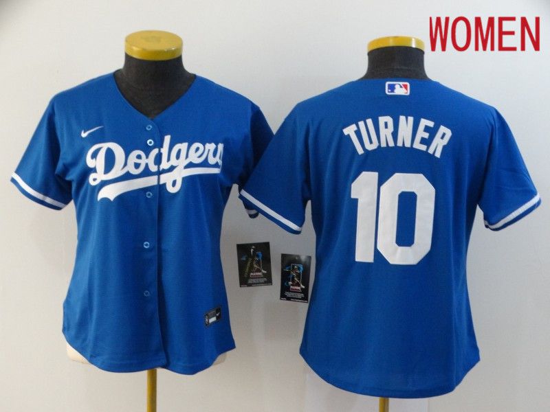 Women Los Angeles Dodgers #10 Turner Blue Nike Game MLB Jerseys->women mlb jersey->Women Jersey